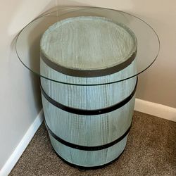 Blue-Barrel Circular Glass-Top Table 