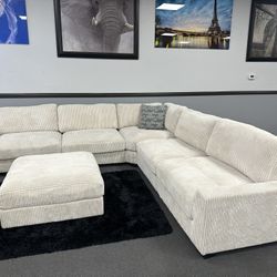 Beige Sofa Sectional w/ Free Ottoman 