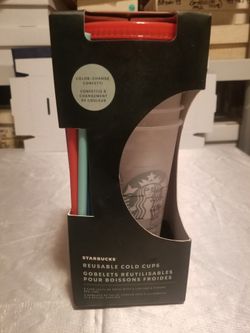 Starbucks reuseable cold cups , 4 cup combo/w lids and straws 24 oz  $25  for the set.
