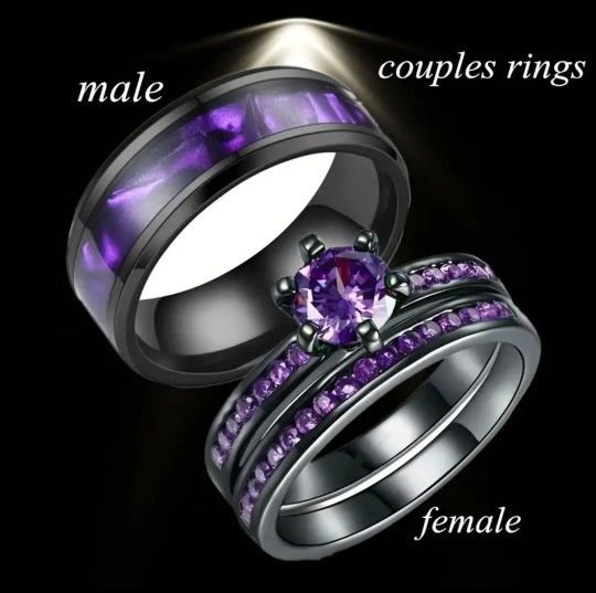 2pcs/set Luxury Men's Couple Ring Set Purple Color