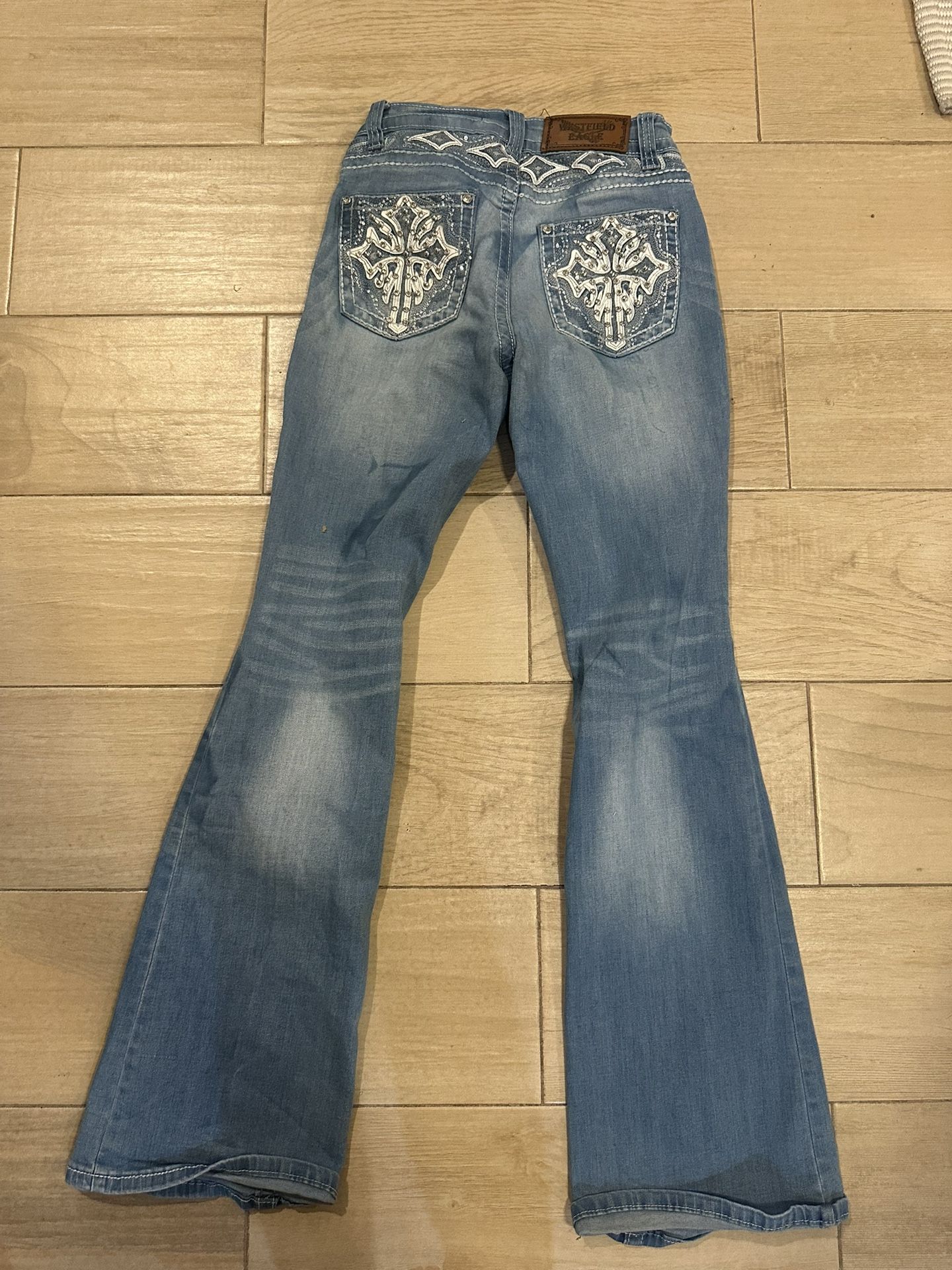 Westfield Eagle Women’s Flare Jeans Size 5 – Distressed & Embellished Back Pockets