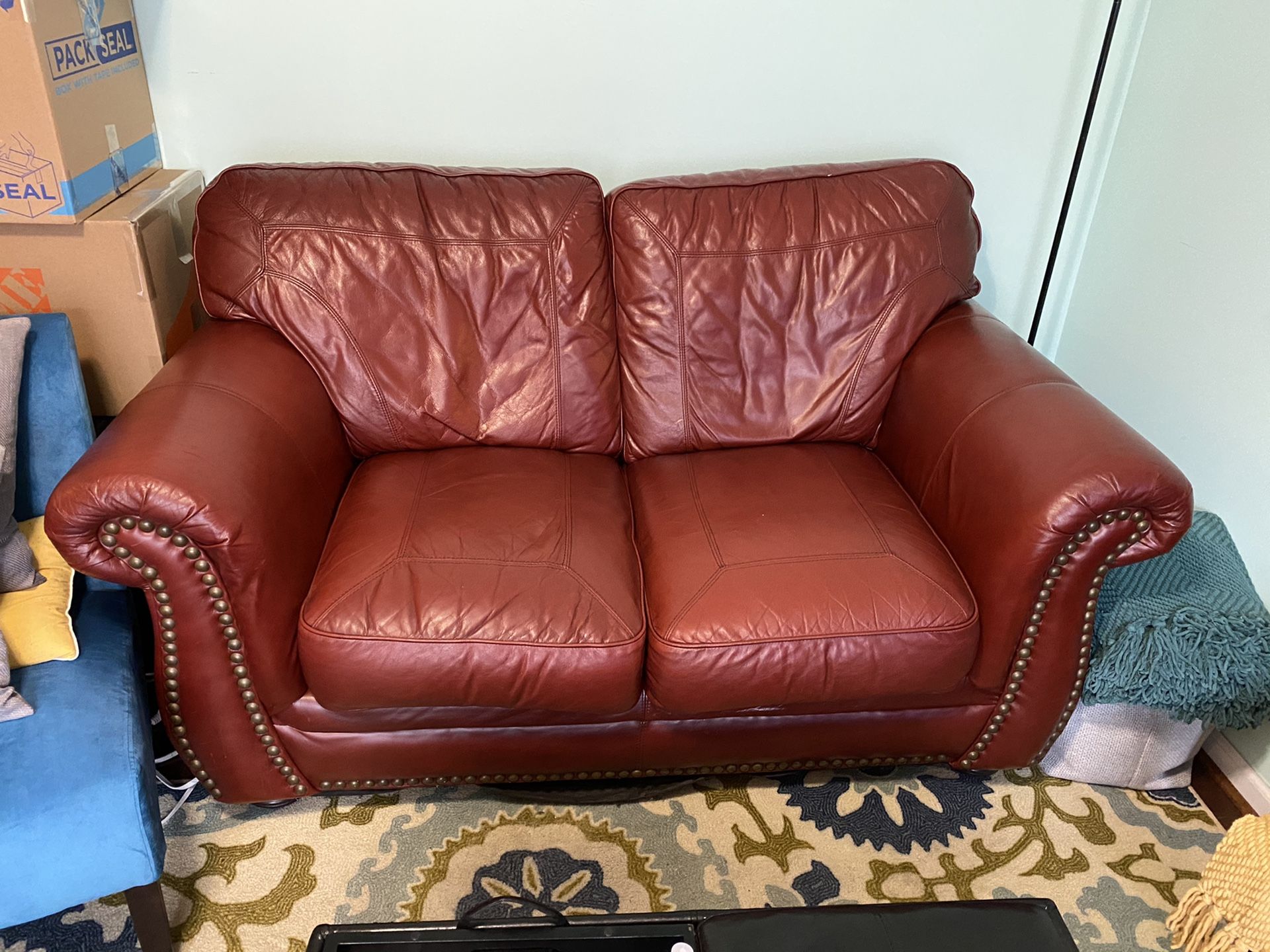 *MUST GO* - Leather Burgundy Love Seat