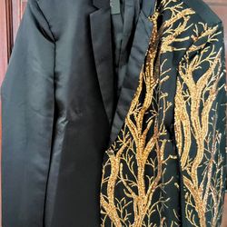 New Men's Sequin Blazer Blk & Gold