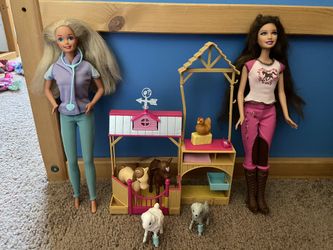 Barbie dolls with farm set