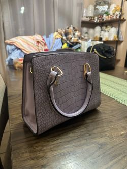 La Terre Lavender Croc-Embossed Satchel
