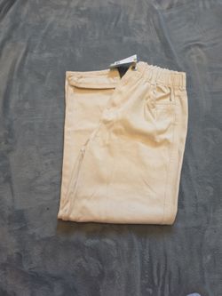 Beige Elastic Waist Casual Pants