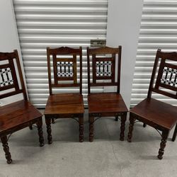 Solid Wood Dining Chairs w/ Iron Back Detail – Rustic Spanish Style (Set of 4)