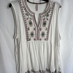 Target size XL off white sleeveless top with embroidery