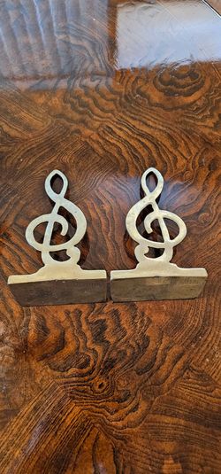 Vintage Solid Brass Music Notes Bookends 7" / Collectible / Home / Office / Living Room / Decorative / Decor / Gift / Unique / HTF / Man Cave
