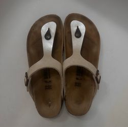 Birkenstock Gizeh Cream White Leather Thong Sandals