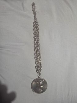 Silver-Tone Chain Necklace with Coin Pendant