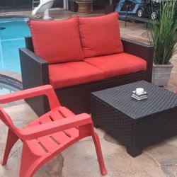 Beautiful 😍  4pc Outdoor Furniture Set  Sofa W/ Fake Saw Grass Plant Coffee Table Double Thick Adirondack Chairs  Pool Decknspa Balcony  Garden Lawn 