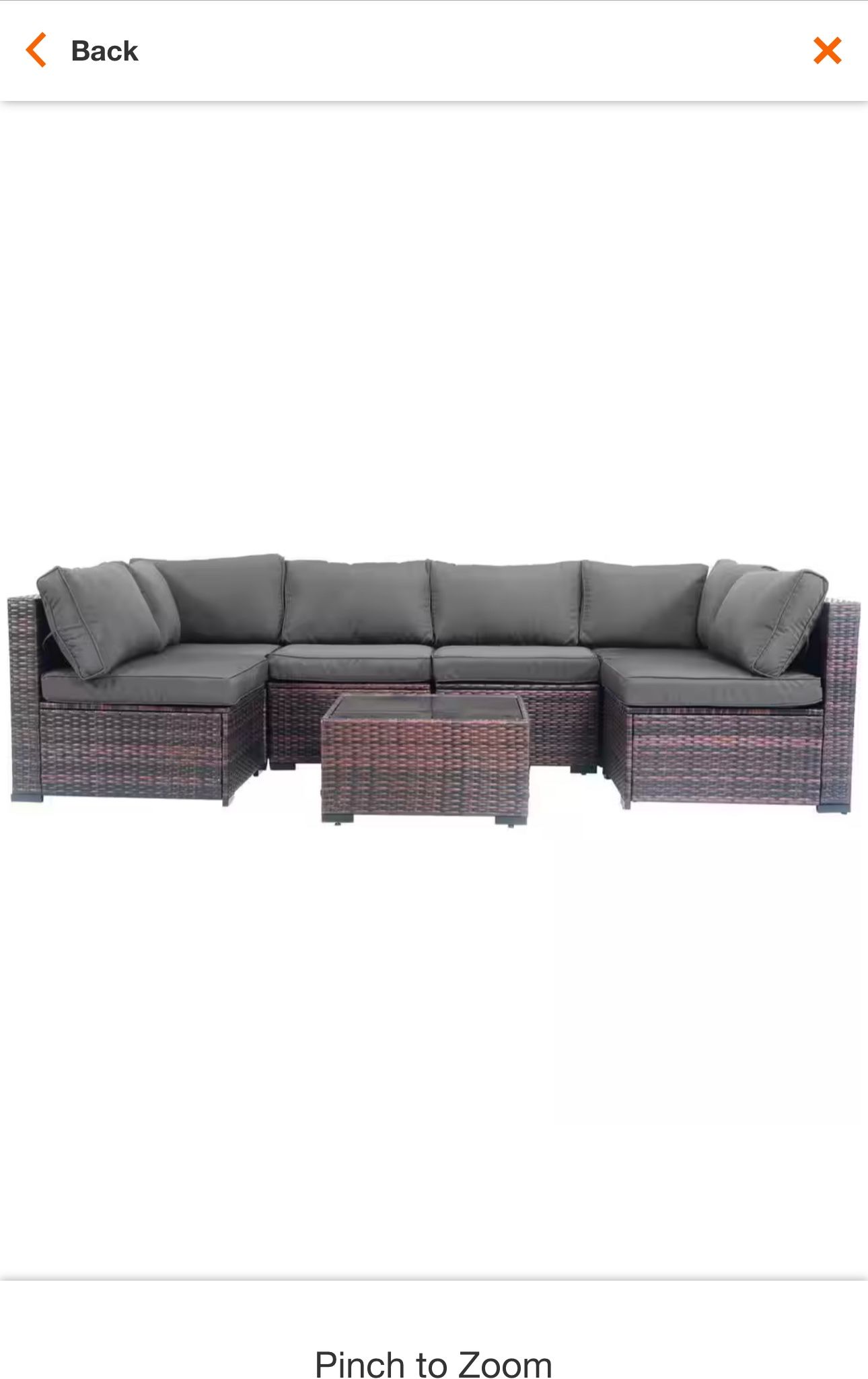 New in Box 7-Piece Dark Gray Wicker Outdoor Furniture Conversation Set with Thick Cushions and Coffee Table