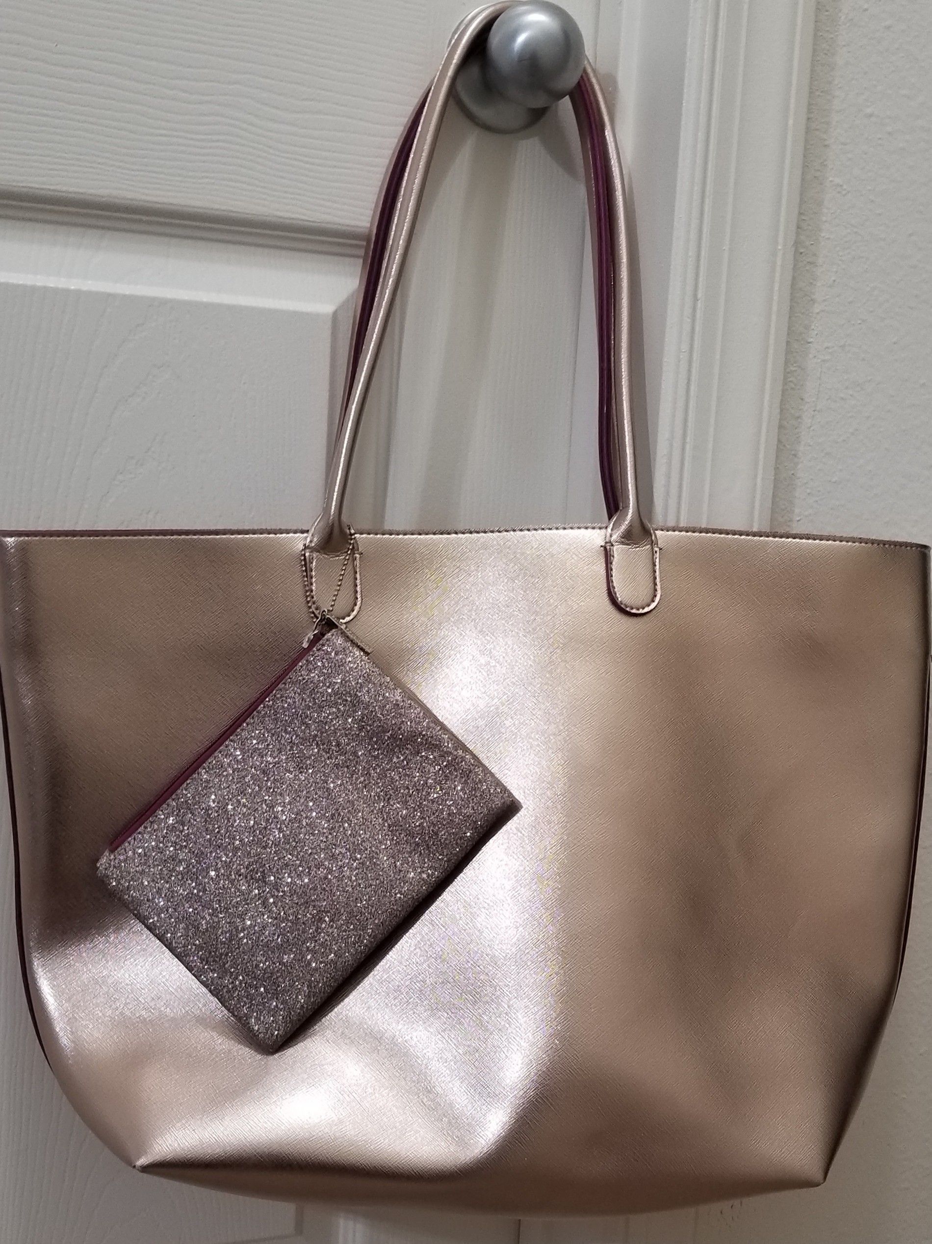 Bath & Body Works Rose Gold Tote with Glitter Wristlet