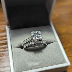  Women's 2pc Engagement Wedding Ring Set Sterling Silver Size 8