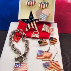 9 PATRIOTIC USA JEWELRY, LOT EXCELLENT VINTAGE LOT 
