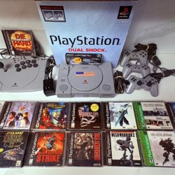 PlayStation 1 Bundle - Box, Arcade Stick, Controllers, and over 20 Games