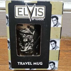 Elvis Presley By Vandor Ceramic Travel Mug Black And White Gold Handle