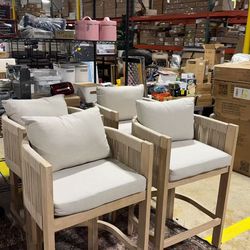 🔥 Cream/Gray Handwoven Rope Low Back Acacia Wood Frame Armrest Bar Stool for Outdoor and Indoor Set of 4 $520