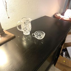 Cut Crystal Pitcher and Sugar Bowl Set