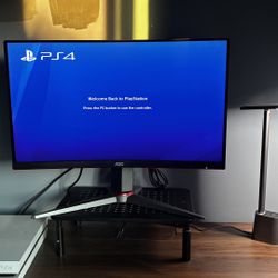 Desk, PS4, Monitor