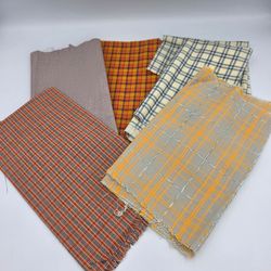 Fabric 5 Pcs Remnants Quilting Sewing Cotton/Polycotton Plaid Fall Orange Brown