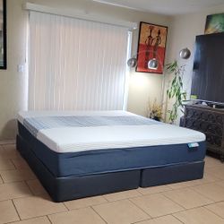 VERY NICE LIKE NEW KING SIZE REVIVE MATTRESS AND BOXSPRINGS FROM LIVING SPACES FOR SALE! FREE DELIVERY 