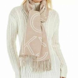 Calvin Klein Womens Large Logo Woven Scarf Heathered Almond - Heathered Almond. NEW WITH TAG