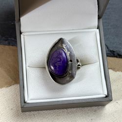 Vintage Large Charoite? Modernist Sterling Silver 925 Ring 