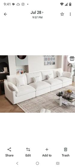 156 in. Square arm plush linen 4-Piece deep seat cloud modular sectional wit deep washable covers