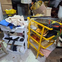 $15 for both little plastic organization bin racks three tier