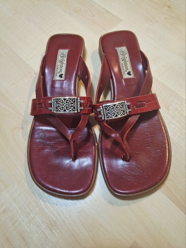 Women's Size 9 Brighton Laura Silver And Red Leather Sandal