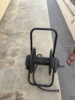 Black Metal Garden Hose Reel Cart