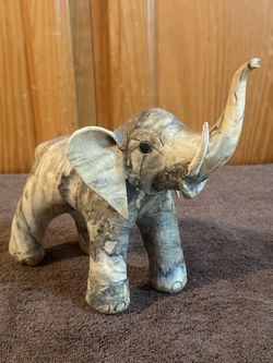 Vintage 8.5" Tall Crushed Oyster Shell Elephant Statue - Mint Condition