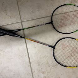 Pair Of Badminton Rackets With Birdies 