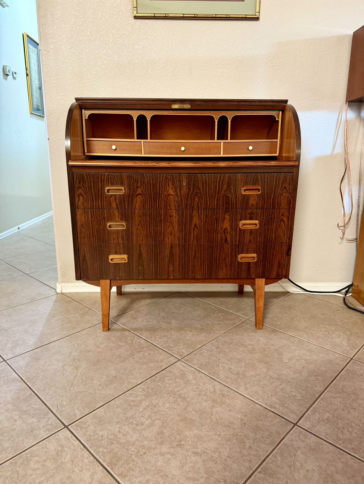 Mid Century Modern Rosewood & Mahogany Rolltop Desk by Egon Ostergaard for SMI