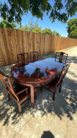 Solid Hardwood Chinese Ming Style Expandable Dining Table Set – 5 Chairs