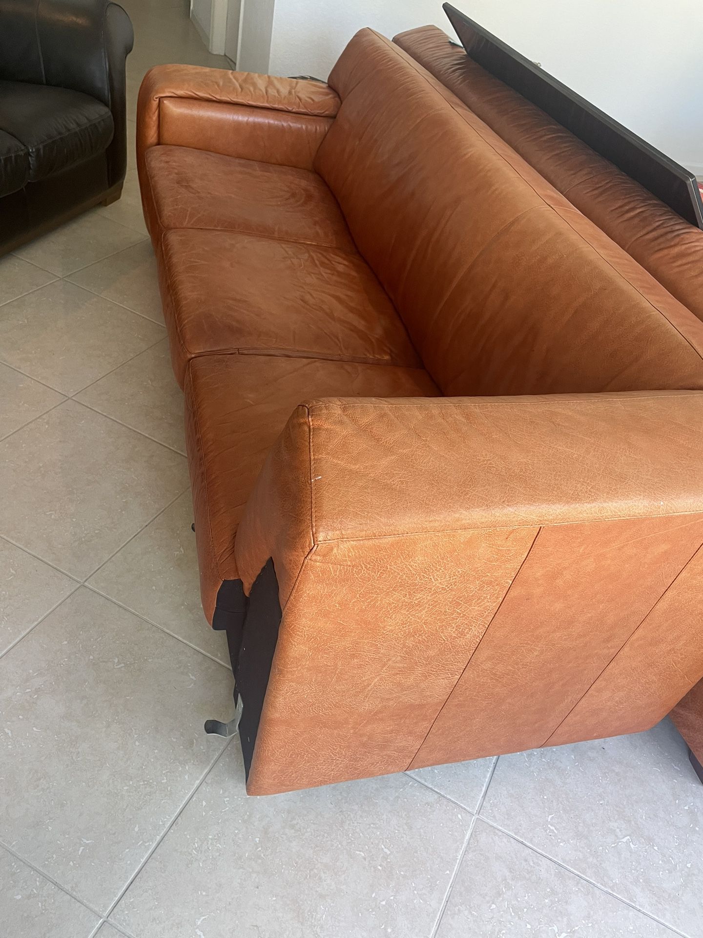 Orange Leather Couch - U Shape
