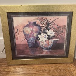 Framed Oriental Floral Vase Artwork YUMIKO 23.5” x 19.5
