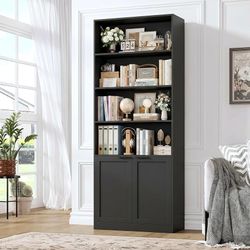 B966 $60  73.5" Tall Bookcase and Book Shelf, Deep Bookshelf with Doors, 6 Tier Bookcase with Storage, Open and Display Bookshelf Organizer for Living