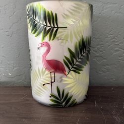 Flamingo YANKEE CANDLE 7” Tall Holder. Palm Leaves. Frosted Glass. Pre Owned.
