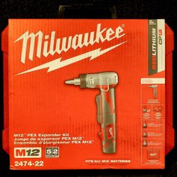 *BRAND NEW* Milwaukee M12 Cordless Pro PEX Expansion Kit With 3 Heads (2474-22)