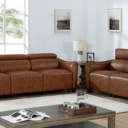 Brand New Brown Leather Modern Style Sofa & Loveseat 