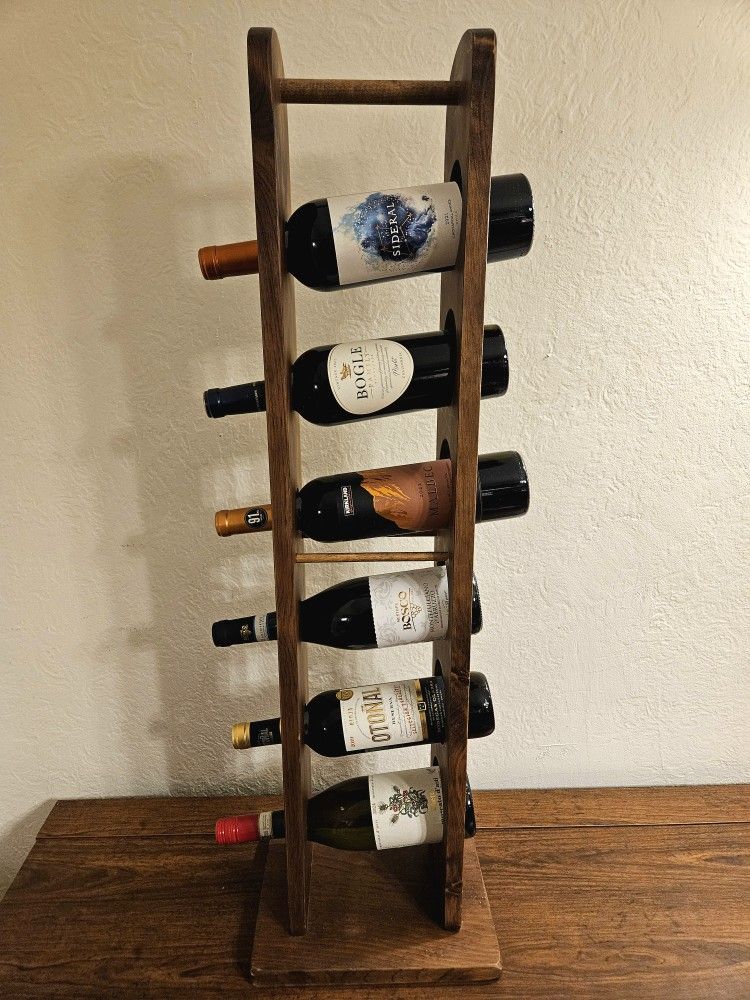 Rustic Farmhouse Solid Wood Six Bottle Wine Rack Holder