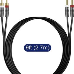 J&D Dual 1/4 inch TS to RCA Cable, 9 feet, Heavy Duty Audio Interconnect, Compatible with AV Receiver, Speaker, Amplifier 2 pack 