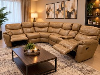 Tan Leather Sectional Recliner Sofa