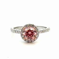Woman’s Ladies 14k White Gold Lab Grown Fancy Pink Diamond Solitaire With Halo Ring 1.50 CTW Size 7 GP3137165