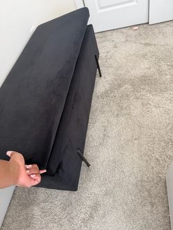 Black Upholstered Storage Bench with Metal Legs