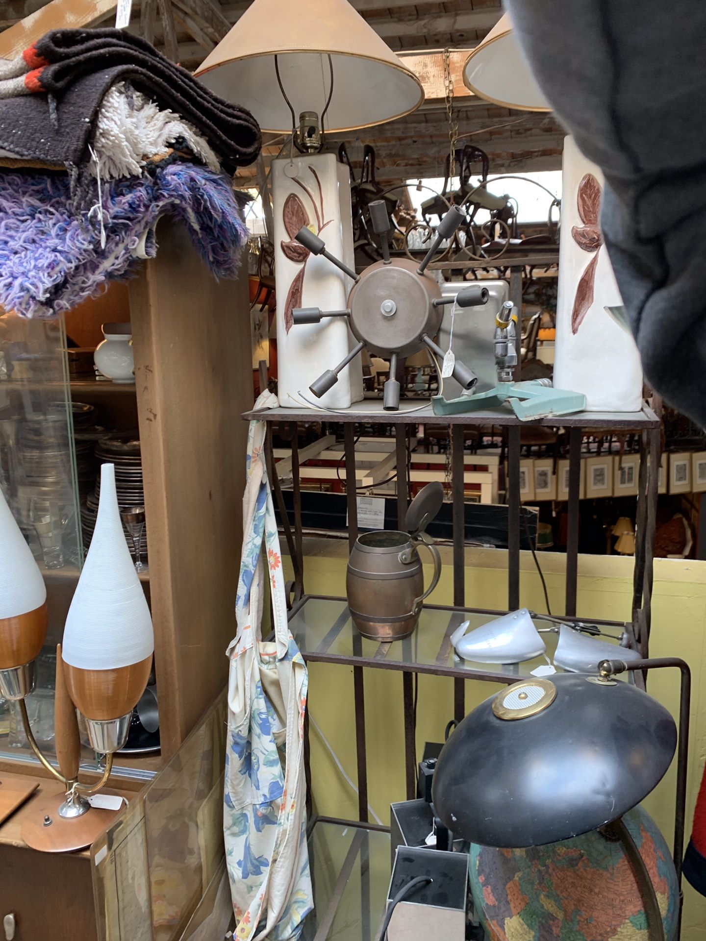 Vintage wrought iron glass shelf