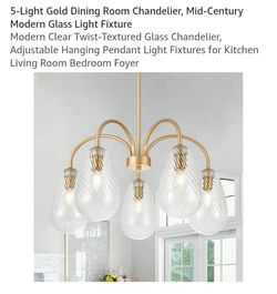 5-Light Gold Dining Room Chandelier, Mid-Century Modern Glass Light Fixture
Modern Clear Twist-Textured Glass Chandelier, Adjustable Hanging Pendant L